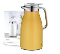 alfi SKYLINE 1,0 l, jarra isotérmica de acero inoxidable con inserción higiénica de vidrio duro, tapón de rosca con cómodo pulsador, mango ergonómico a una mano, ideal como jarra de café o té, sin BPA