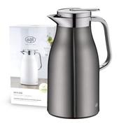 alfi SKYLINE 1,0 l, jarra isotérmica de acero inoxidable con inserción higiénica de vidrio duro, tapón de rosca con cómodo pulsador, mango ergonómico a una mano, ideal como jarra de café o té, sin BPA