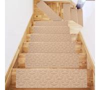 Alfombra antideslizante reutilizable con patrón de piedra de 8 x 30 pulgadas, para peldaños de madera, uso con niños, ancianos y mascotas domésticas (beige)