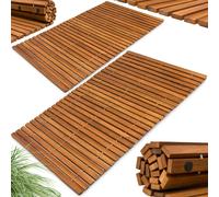 Deuba® Set 2X Alfombras Baño Madera Acacia Certificada FSC® Alfombrilla Ducha SPA Sauna Piscina Gimnasio Relax Antisdeslizante Enrollable Resistente a la Humedad Interior Exterior Entrada 76x50cm