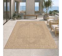 Alfombra beige con estampado vintage, apta para interiores y exteriores. Tamaño: 160 x 230 cm