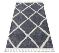 Alfombra BERBER Cuadriculado B5950 gris/blanco Franjas Bereber Marroquí Shaggy 120x170 cm