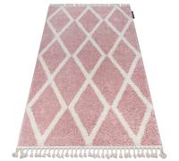 Alfombra BERBER TROIK A0010 rosa/blanco Franjas Bereber Marroquí Shaggy 200x290 cm