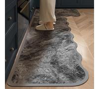 Alfombra Cocina Lavable Antideslizante De 50X160Cm Con Textura De Mármol. Alfombra De Pasillo Con Borde Festoneado Y Base De Goma. Alfombras De Diatomita Para Zonas De Fregadero Y Entrada. Gris Osc