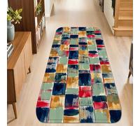 Alfombra cuadrada para corredor, moderna y abstracta, con patrones de cepillo para polvo que no bloquea la azul marino, de pelo bajo, resistente a la decoloración, estética del hogar, para cocina