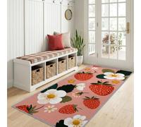 Alfombra de 80 x 300 cm, diseño de plantas florales naturales, frutas y | Alfombra de pasillo lavable, antideslizante, estilo rústico, suave, para entrada, dormitorio, fácil de limpiar