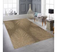 Alfombra de alta calidad, apta para interiores y exteriores, resistente a la intemperie, con diseño de hojas en tonos beige y marrón. Tamaño: 120 x 170 cm