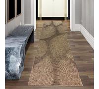 Alfombra de alta calidad, apta para interiores y exteriores, resistente a la intemperie, con diseño de hojas en tonos beige y marrón. Tamaño: 80 x 250 cm