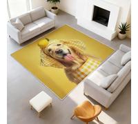 Alfombra de área antideslizante con pintura al óleo de animales, para sala de estar, 90 x 150 cm, Golden Retriever, limón, mostaza, amarillo, alfombra de pelo corto, para dormitorio, rectangular