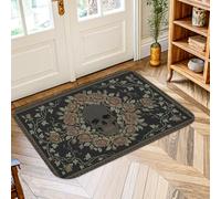 Alfombra de área de calavera, diseño gótico de rosas oscuras y florales, para Halloween, negro, pelo bajo, borde de esponja, alfombra rectangular para baño, lavandería, cocina, entrada, decoración de