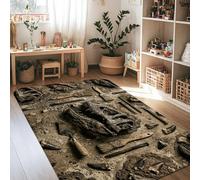 Alfombra de área de dinosaurio, rústico, natural, cepillo fósil, marrón, de pelo bajo, esponja de pelo bajo, alfombra con estampado rectangular para sala de estar, dormitorio, pasillo, oficina