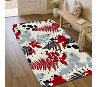 Alfombra de área de helecho, alfombra rectangular de esponja de pelo bajo para otoño, diseño contemporáneo de hojas rojas, no se desprende, para baño, lavandería, cocina, entrada, decoración de 3 x 5