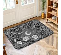 Alfombra de área de murciélagos, gótica vintage con diseño de rosas y luna, Halloween, negro, pelo bajo, alfombra rectangular con detalles impresos, alfombra de baño, puerta, entrada, mesita de noche