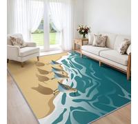 Alfombra de área de pintura natural para sala de estar, 240 x 300 cm, antideslizante, suave al tacto, con ondas de arenero de playa, grandes, pequeñas, medianas, lavables, para cocina, comedor