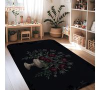 Alfombra de área de rosas, elegante jarrón vintage de tulipanes, color negro, de pelo bajo, esponja, estética, rectangular, para el hogar, sala de estar, dormitorio, comedor, escritorio, oficina