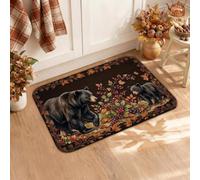 Alfombra de cocina rústica con diseño de oso del bosque, color negro, 16 x | Tapetes de cocina para suelo, diseño de bosque, bayas de cosecha, estilo rústico, detalles de cocina de temporada