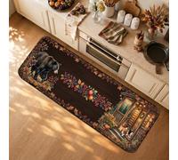 Alfombra de cocina rústica con diseño de oso del bosque, color negro, 16 x | Tapetes de cocina para suelo, diseño de bosque, bayas de cosecha, estilo rústico, detalles de cocina de temporada