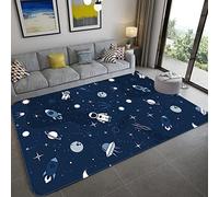 Alfombra de Dibujos Animados Espacio Universo Planeta Franela Alfombrilla Para Niños Niñas Dormitorio Junto a la Cama Cohete Nave Espacial Astronauta Juego Gatear Grande Rug (Color 2,60x90 cm)