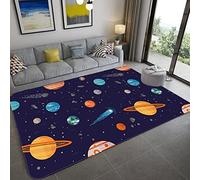 Alfombra de Dibujos Animados Espacio Universo Planeta Franela Alfombrilla Para Niños Niñas Dormitorio Junto a la Cama Cohete Nave Espacial Astronauta Juego Gatear Grande Rug (Color 1,120x180 cm)