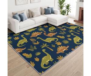 Alfombra de dibujos animados para niños, diseño de animales, linda y | Alfombra de pelo corto, azul oscuro, verde, marrón, dinosaurio, antideslizante, para salón, habitación de niñas
