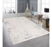 Alfombra de diseño brillante para el salón | azul y blanco. Tamaño: 240 x 340 cm