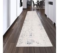 Alfombra de diseño brillante para el salón | azul y blanco. Tamaño: 80 x 300 cm
