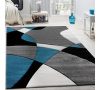 Alfombra de diseño, motivos geométricos modernos, corte en contorno, en turquesa, gris y . Tamaño: 160x230 cm