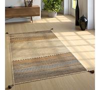 Alfombra de diseño, tipo "webteppich" o kilim, hecha a mano, 100% algodón, diseño moderno, color beige, tamaño 240x340 cm