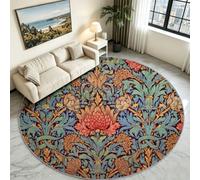 Alfombra de dormitorio infantil redonda de 100 cm de diámetro vintage William Morris Alfombra de suelo antideslizante - Suave rastreo para salón, cocina, mesa baja, mesa de noche, flores plantas