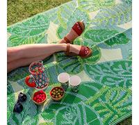 Alfombra de exterior impermeable verde hoja de palmera tropical | Tapete de plástico liviano y antideslizante con diseño de hojas de selva de doble cara | Para jardín, patio, terraza, baño, picnic