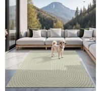 Alfombra de exterior resistente a la humedad Unyqoos®: estructura 3D, polipropileno, color verde con detalles bohemios, 140 x 200 cm, ideal para balcón, terraza y salón, con certificación 100