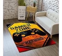Alfombra de Grafiti 3D Consola de Juegos - Sala de Estar, Dormitorio Moderno, Cuadrado, Niño, Adolescente - Franela Decoración, Naranja Gris Negro, Antideslizante (Multi B, 120x160 cm)
