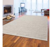 Alfombra de lana tejida a mano, diseño liso, color crema-beige, tamaño: 120 x 170 cm