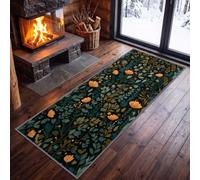 Alfombra de pasillo 80 x 300 cm, diseño rústico de helechos y flores | Alfombra de pasillo lavable, antideslizante, vintage, suave, para entrada, dormitorio, entrada, fácil de limpiar