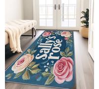 Alfombra de pasillo azul rosa 60 x 150 cm rosas retro e impresa, letra lavable a máquina, antideslizante, plantas y flores, larga carpeta, descenso de cama, cocina suave, pelo Ras Rug
