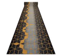 Alfombra de pasillo con refuerzo de goma 100 cm HEKSAGON Hexágono negro / oro 100x960 cm