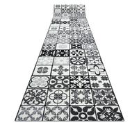 Alfombra de pasillo con refuerzo de goma 133cm AZULEJO LABOR DE RETAZOS AZULEJOS DE LISBOA gris / negro 133x940 cm