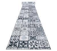 Alfombra de pasillo con refuerzo de goma LOTUS AZULEJO 60970 Patchwork azulejos de Lisboa gris lavable 80 cm 80x600 cm