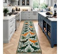 Alfombra de pasillo de dinosaurio, hojas juguetonas y fantásticas palmeras, color verde, esencial para dormitorio universitario, suave, resistente a las manchas, para decoración de cocina, mesita de