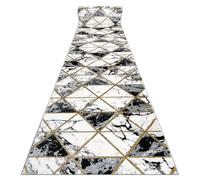 Alfombra de pasillo EMERALD exclusivo 1020 glamour elegante mármol triangulos negro / oro 80 cm 80x110 cm