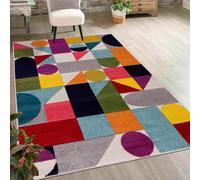 Alfombra de pelo corto Mazovia: Alfombra geométrica y colorida para sala de estar, dormitorio o habitación juvenil - 120x170 cm