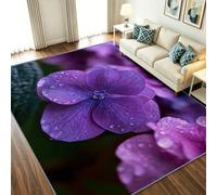 Alfombra de pelo corto para niño, niña, suave, antideslizante, con flores moradas, gotas de agua, lavable a máquina, alfombra para sofá, salón, dormitorio, sala de juegos, naturaleza, 80 x 150 cm