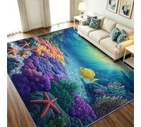 Alfombra de pelo corto para niños, suave, resistente, antideslizante, con peces tropicales y estrellas, decoración lavable a máquina, alfombra para sofá, sala de estar, dormitorio, sala de juegos