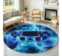 Alfombra de pelo corto para salón, 200 cm, redonda, azul, lavable, controlador de juegos, alfombrilla antideslizante, mullida y suave para comedor y dormitorio, habitación infantil, comedor, oficina