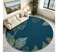 Alfombra de pelo corto, redonda, 90 cm, lavable, tradicional, para sofá, mesa de café, líneas doradas, hojas de plantas, alfombra decorativa para salón, dormitorio, parte inferior antideslizante, para