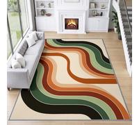 Alfombra de salón, 80 x 150 cm, líneas curvas, arco, alfombra de dormitorio, suave y antideslizante, medieval, geométrica, lavable a máquina, felpudo, para salón, cocina, pasillo y decoración del