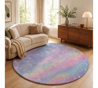Alfombra de Salón de Pelo Corto, 160cm Alfombra de Área Redonda Purpurina Y Arenas Movedizas Tapetes Estilo De Ensueño Antideslizantes para Sofá, Mesa de Café, Habitación Infantil, Púrpura Rosado