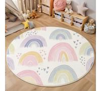 Alfombra de Salón de Pelo Corto, 200cm Alfombra de Área Redonda Líneas De Arcoíris, Corazones Tapetes Estilo Bohemio Antideslizantes para Sofá, Mesa de Café, Habitación Infantil, Púrpura Rosado