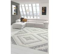 Alfombra de sisal para interior y exterior, ideal para salones o invernaderos, con un diseño oriental de diamantes, textura rugosa y efecto de pelo alto y bajo en color crema. Tamaño: 160x230 cm