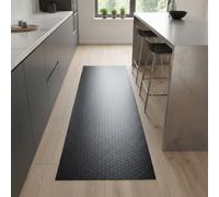 Alfombra de Vinilo pequeña Botones, Negra Estilo Industrial con Círculos, Antideslizante y Fácil de Limpiar. Black 65 x 400